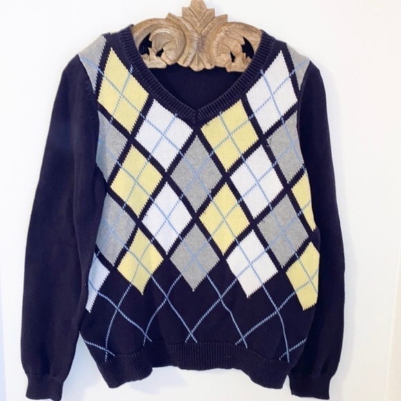 VINTAGE 90s Y2K Argyle Tennis Prep Preppy Sweater - Picture 1 of 6